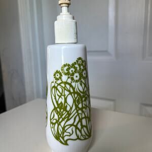 Amway Vintage 1970s Milk Glass Soap/Lotion Dispenser Bottle White Green Floral
